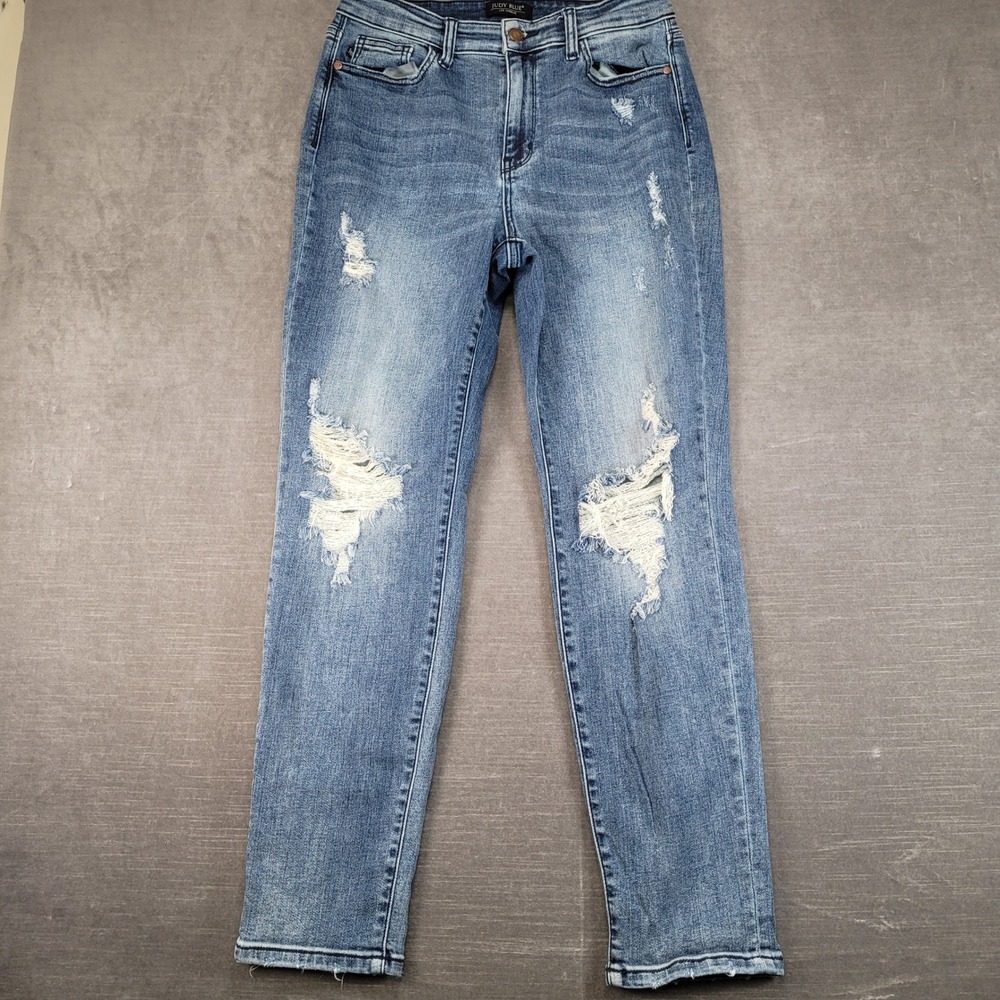 Judy Blue Boyfriend Fit Jeans Womens 7/28 Blue Distressed High Waist Denim